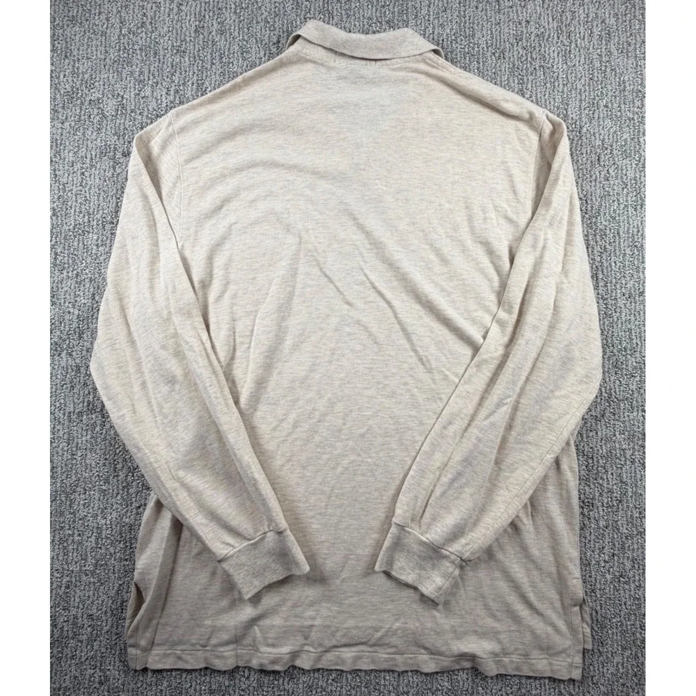 Polo Ralph Lauren Polo Shirt Men XL Beige Long Sleeve Cotton Pique Pony‎ Logo